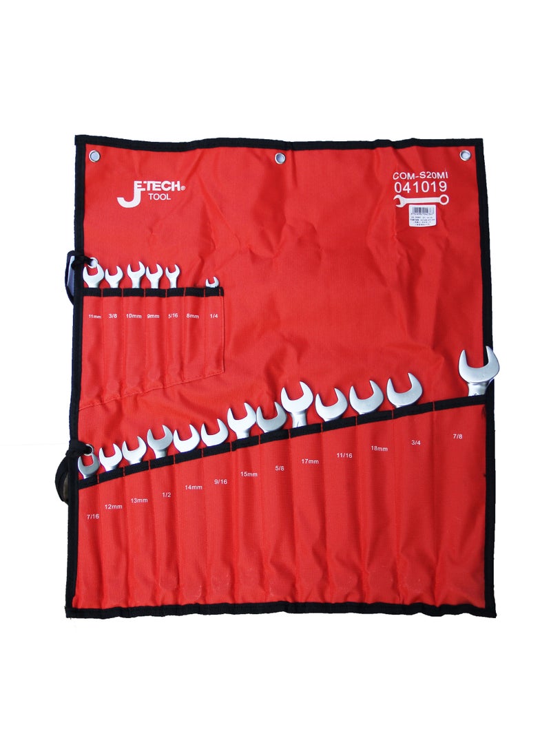 jetechtool Jetech Combination Wrench Set 20-Piece, SAE and Metric, Industrial Grade Chrome Vanadium Steel Spanner Set with 12-Point Offset Design, 15-Degree Angle - COM-S20MI - Image 1